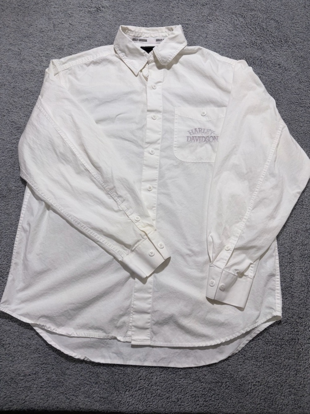 Harley-Davidson Men’s Medium White Long-Sleeve Button-Down Shirt Front Pocket